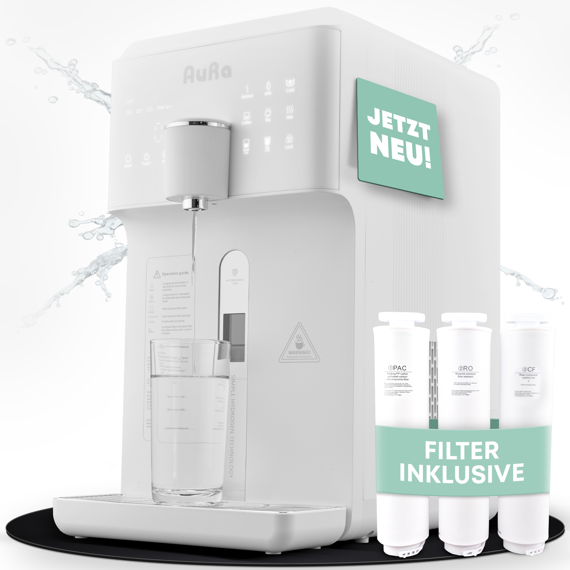AURA W23 Festwasseranschluss | Auftisch-Umkehrosmoseanlage mit Wasserstoff-Ionisator und Heißwasserfunktion 